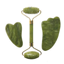 3in1 Massage Roller Set Green Natural Jade Facial Massager Guasha Board Face Skin Care Tools Beauty Lifting Slimming Scraper 2024 - buy cheap