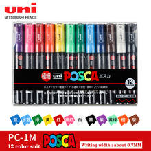 Uni Posca-rotulador de pintura de PC-1M, estuche de 12 colores Extra fino, Tip-0.7mm, bolígrafo publicitario a base de agua, 12 unids/lote 2024 - compra barato