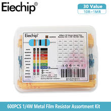 600pcs/lot 1/4W 30 Values 1% Metal Film Resistor kit ,0.25W set of resistors pack electronic resistance kit box 10 ohm ~1M ohm 2024 - купить недорого