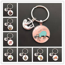 Sloth Ainmal Time Gem Cabochon Glass Metal Key ring Kaychain Pendant Cute Keyring Creative Jewellry Gift 2024 - buy cheap