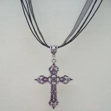 Vintage grande cruz crucifixo colar preto fita cabo pingentes colar para as mulheres roupas acessórios jóias presente 2024 - compre barato