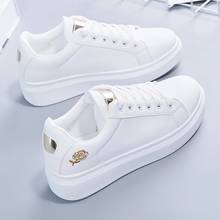 Zapatos blancos con cordones para mujer, Tenis femeninos de cuero sintético, zapatillas informales de Color sólido, novedad de primavera, 2021 2024 - compra barato