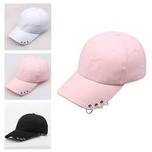 Women Men Korean Harajuku Cotton Baseball Cap with 3 Metal Rings Hip Hop Street Solid Color Adjustable Snapback Dad Hat 2024 - buy cheap