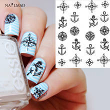 1 sheet Compass Anchors Nail Water Decals Black Transfer Stickers Nail Art Sticker Tattoo Decals 2024 - buy cheap