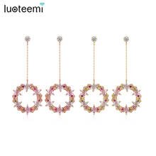 LUOTEEMI-pendientes de plata con Zirconia cúbica para niñas coreanas, joyería de moda, regalo de boda 2024 - compra barato
