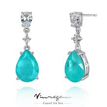 Vinregem Real 925 Sterling Silver Pear 10CT Paraiba Tourmaline Emerald Pink Sapphire Drop Earrings Vintage Jewelry Drop Shipping 2024 - buy cheap