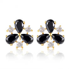 Three Petals Clover Black CZ Flower Stud Earrings For Women Girls Brass W Gold Color Jewelry Aros Oorbellen Orecchini Kolczyki 2024 - buy cheap