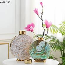 Vaso de cerâmica com estampa de mármore, jarra de armazenamento clássica com capa de flor, vaso de flores, decoração de mesa, vasos de ouro, decoração de casa vintage 2024 - compre barato