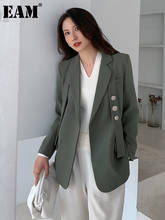 [EAM]  Women Green Waistband Button Split Blazer New Lapel Long Sleeve Loose Fit Jacket Fashion Tide Spring Autumn 2022 1W484 2024 - buy cheap