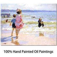 Pintura al óleo de playa Edward Henry Potthast, obra de arte para niños en la costa, paisaje pintado a mano de alta calidad, decoración del hogar 2024 - compra barato
