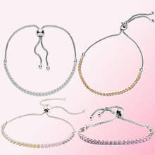 2019 100% 925 Sterling Silver Classic Pink Flash Slider Tennis Bracelet Ladies Charm Fashion DIY Jewelry Free Shipping 2024 - buy cheap