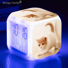 Muito bonito gato despertador 7 mudança de cor luminosa led relógio digital crianças festival presente multifunções toque sensing relógio 2024 - compre barato