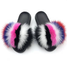 SARSALLYA Fur Slippers Women Real Fox Fur Slides Home Furry Flat Sandals Female Cute Fluffy House Shoes Woman Brand Luxury 2022 2024 - buy cheap