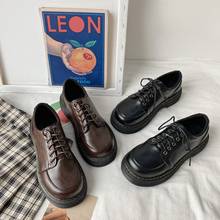 2021 New Women Casual Shoes Fashion Spring Leather Sneakers Women Lace Up Black Platform Dad Shoes Zapatos Mujer 2024 - buy cheap