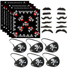 Besegad 24 pçs pirata falso bigode barbas capacete pirata capitão um-olho único olho eyespatch halloween cosplay brinquedo traje 2024 - compre barato