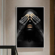 Black Hand and Gold Lip African Black Nude Woman Oil Painting on Canvas Cuadros Posters Prints Wall Art Picture for Living Room 2024 - купить недорого