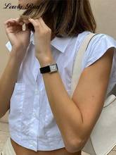 Women Pure White Shirring Short Shirt Sexy Patchwork Single Breasted Crop Tops Femme 2022 Summer Slim Casual Personality Shirts 2024 - buy cheap