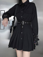JMPRS Gothic Women Shirt Dress Elegant Belt Black Pleated Mini Dress Spring Sexy High Waist Club Night Party Loose Vestidos 4XL 2024 - buy cheap