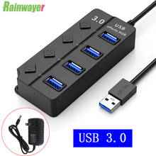 Hub usb 3.0, de alta velocidade, com 4 ou 7 portas, divisor on/off, com adaptador de energia ue/eua para macbook, laptop, pc, hub usb 3.0 2024 - compre barato