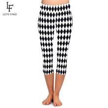 LETSFIND Fashion Black And White Rhomboid Print Women Casual Capri Leggings High Waist  Elastic Slim Mid-Calf Leggings 2024 - buy cheap