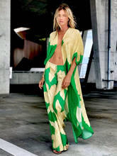 2022 Cover-ups Beach Kimono Green Print Floral Chiffon Boho Tunic for Beach Swimsuit Cover Up Kaftan Over Size Beachwear Pareo 2024 - buy cheap