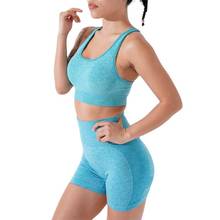 Antibom yoga tracksuit women fitness 2pcs set high waist sports shorts workout gym bra seamless suit female running top with pad 2024 - buy cheap