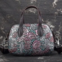 Bolsa feminina em relevo couro legítimo, bolsa vintage de ombro transversal, sacola de flores em couro de vaca feminina 2024 - compre barato