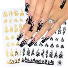 3D голографические наклейки для ногтей с огненным пламенем, слайдер, золотой, черный, новогодние наклейки для маникюра, 1 шт. 2024 - купить недорого
