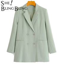 SheBlingBling Bule Womens Blazer Jacket Long Sleeve Double Breasted Jacket Coat Office Lady Suits Female Sets Vintage Fall 2024 - buy cheap