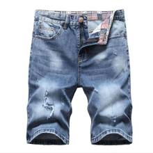 Pantalones cortos con agujeros para hombre, Jeans de alta calidad, color azul claro, de verano, a la moda, talla 42 2024 - compra barato