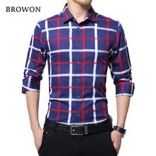 BROWON Brand Plus Size Casual Cotton Plaid Shirt Men Long Sleeve Red and White Plaid Turn Down Collar Dress Shirt for Man 2024 - buy cheap