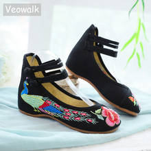 Veowalk Big Size 34-43 Chinese Style Peacock Embroidery Women's Flats Old Peking Soft Sole Casual Breathable Cloth Shoes Woman 2024 - buy cheap