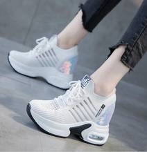 2022 Women Chunky 7CM Sneakers Vulcanize Shoes Fashion Sequins Mesh Female Internal Increase Platform Thick Casual Shoe Sneaker 2024 - buy cheap