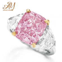 Женское кольцо с розовым камнем Anillos Yuzuk, из серебра 925 пробы, с треугольным кристаллом, свадебные подарки 2024 - купить недорого