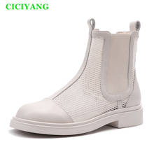 CICIYANG Summer Mesh Martin Boots Female Cool Boots 2022 New British Style Hollow Women's Sandals Genuine Leather Low Heel Shoes 2024 - buy cheap