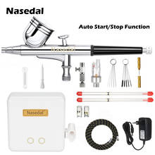 Nasedal-compresor de parada automática, Kit de aerógrafo de doble acción, herramienta de pintura de coche para pastel de maquillaje, PISTOLA DE PULVERIZACIÓN, Kit de compresor de Interruptor táctil, NT-22B 2024 - compra barato