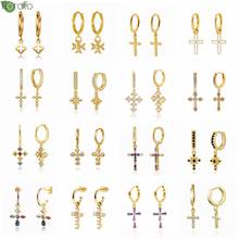 925 Sterling Silver Needle Fashion Cross Pendant Hoop Earrings Vintage Gold Women's Earrings Party Premium Women's Jewelry Gifts 2024 - buy cheap