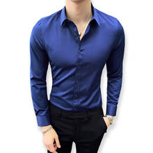 2022 Men High Quality Long Sleeve Solid Color Formal Business Shirt Slim Fit Brand Male Social Turn Down Collar Dress Blouses 2024 - buy cheap