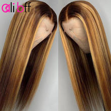 ALI BFF-Peluca de cabello humano liso de 13x4, postizo de encaje frontal, Color ombré, 4/27 2024 - compra barato