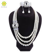 Imitation Pearl Wedding Bridal Jewelry Sets Women Bride Wedding Party Jewelry Accessories Crystal Bracelet Earrings Necklace 2024 - buy cheap