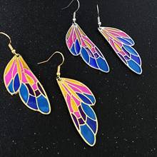 Pendientes con alas de mariposa acrílicas para niñas y mujeres, aretes largos coloridos de fantasía de Color neón, pendientes en forma de gota 2024 - compra barato