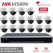 Hikvision-Sistema de videovigilancia de 16 canales, NVR + cámara IP domo de 6MP, cámara de seguridad IR de red fija, cámara CCTV H.265 2024 - compra barato