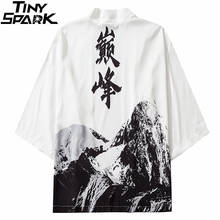 Hip Hop Men Streetwear Jacket Chinese Kanji Mountain Print 2021 Harajuku Japanese Kimono Jacket Casual Thin Gown Japan Style 2024 - buy cheap