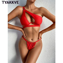 TYAKKVE 2022 Sexy One Shoulder Push Up Bikinis O-Ring Cutout High Cut Bikini Swimwear Women Padded Solid Sexy Swimsuit Beachwear 2024 - buy cheap