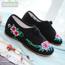 Veowalk-bailarinas hechas a mano para mujer, zapatos de Peking antiguos, con bordado de flores, suela suave, de algodón, Vintage, talla 34-43 2024 - compra barato