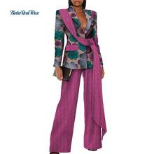 Conjunto de roupas femininas estilo africano wy8605, roupas de cintura para mulheres, blazers, jaquetas, duas peças, top e calças de painel 2024 - compre barato
