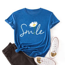 Camisetas de manga corta para mujer, camisetas con letras y estampado de sonrisa, informales, coloridas, ropa de verano 2024 - compra barato