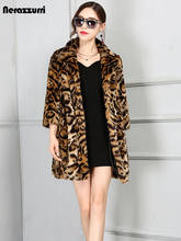 Nerazzurri Winter Warm Thick Luxury Leopard Print Fluffy Faux Mink Fur Jacket Women 3/4 Sleeve Loose Furry Fake Fur Coats 2022 2024 - buy cheap