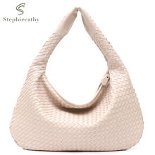 SC-Bolso Hobo de cuero vegano hecho a mano para mujer, bandolera de gran capacidad con cremallera, tejido informal 2024 - compra barato