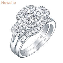 Newshe-Conjunto de anillos de boda de Halo para mujer, anillos de compromiso de Plata de Ley 925, joyería clásica de 1,3 Ct, corte redondo, circonita aaacubic 2024 - compra barato